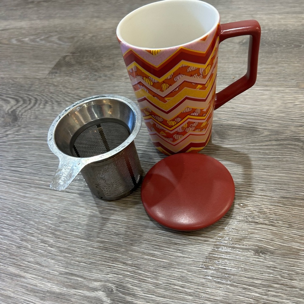 Teavana Ceramic Cup Mug 12 oz with Stainless Steel Tea Infuser Strainer & Lid